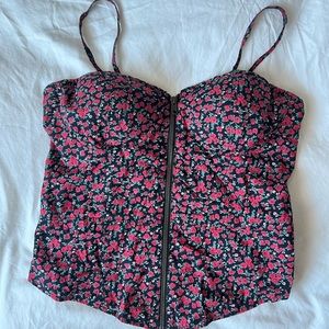 Jessica Simpson Rose Floral Bustier Black & Red L